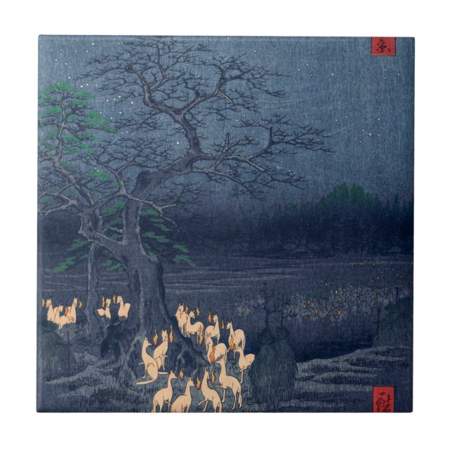 Carreau Les renards au sanctuaire de nuit Ukiyo-e Art japo (Devant)