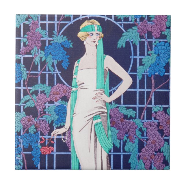 Carreau Les roses et la tuile d'art déco de nuit (Devant)