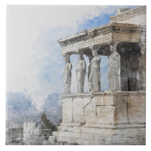 Carreau Les ruines des sites antiques aquarelles à Athènes (Devant)