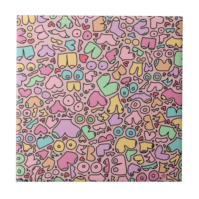 Carreau Les seins roses populaire drôle de motif (Devant)