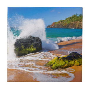 Carreau Les vagues s'écrasent sur la plage d'Hawaï