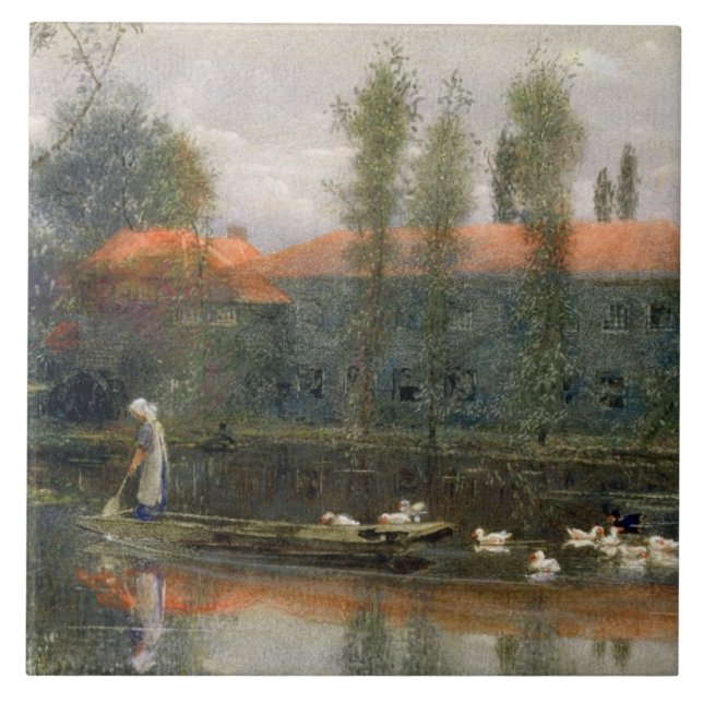 Carreau L'étang de William Morris travaille à l'abbaye de (Devant)