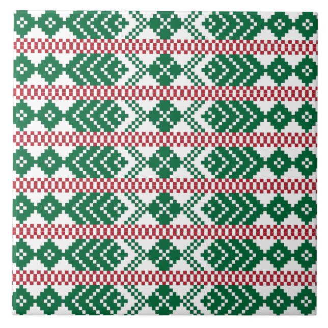 Carreau Letton vert et rouge motif tribal (Devant)