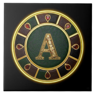 Carreau Lettre A, médaillon monogramme orné