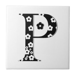 Carreau lettre à motifs floraux P