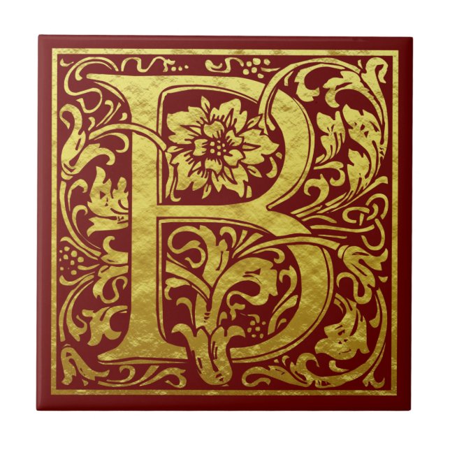 Carreau Lettre B Première Lettre Faux Gold Rouge (Devant)