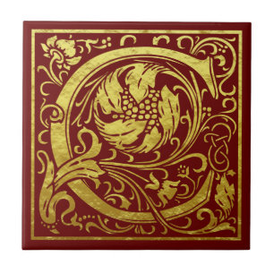 Carreau Lettre C Première Lettre Faux Gold Rouge