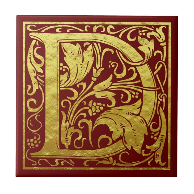 Carreau Lettre D Première Lettre Faux Gold Rouge (Devant)