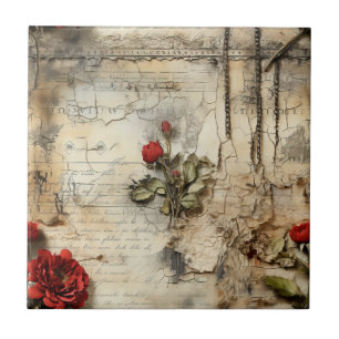 Carreau Lettre d'amour antique Calligraphie Florale