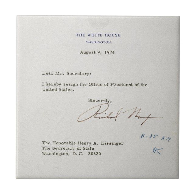 Carreau Lettre de démission de Richard M. Nixon 1974 (Devant)
