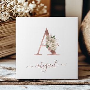 Carreau Lettre de monogramme «A» en or rose et ivoire flor