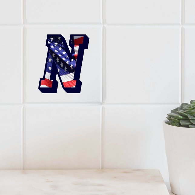 Carreau LETTRE Drapeau AMÉRICAIN "N" GRANDE TAILLE EN Céra (American Flag Letter "N" Large Photo Ceramic Tile)