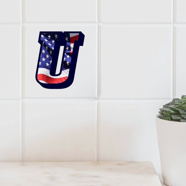 Carreau LETTRE Drapeau AMÉRICAIN "U" GRANDE TAILLE EN céra (American Flag Letter "U" Large Photo Ceramic Tile)