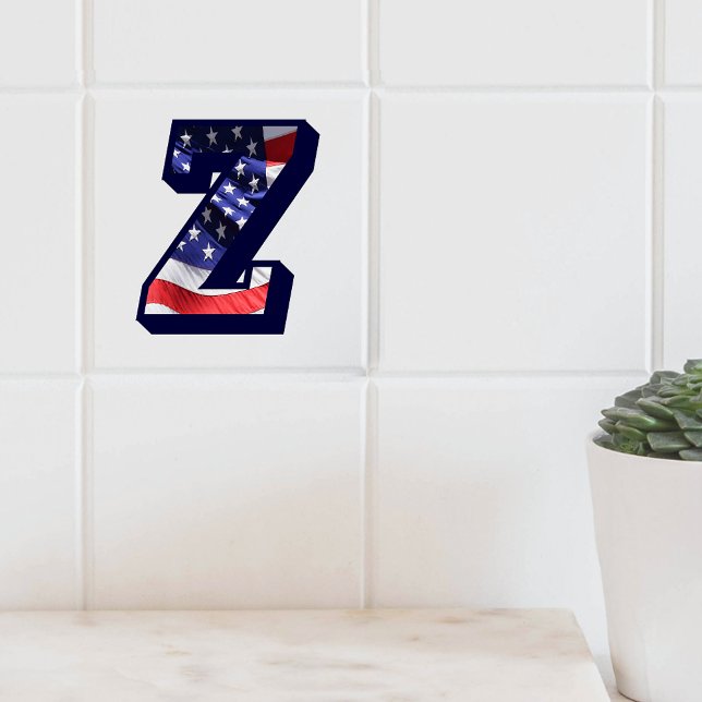 Carreau LETTRE Drapeau AMÉRICAIN "Z" GRANDE TAILLE EN céra (American Flag Letter "Z" Large Photo Ceramic Tile)