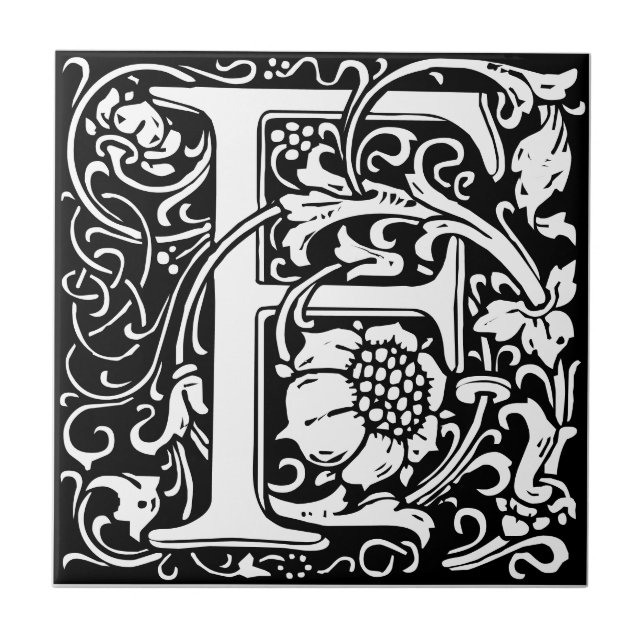 Carreau Lettre F Art nouveau Carrelage noir et blanc (Devant)