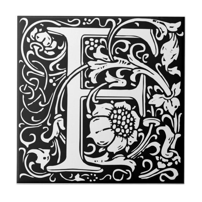 Carreau Lettre F Monogramme médiéval Art Nouveau (Devant)