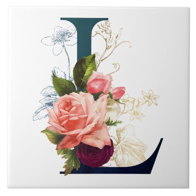 Carreau Lettre florale L Dessous de verre en verre (Devant)