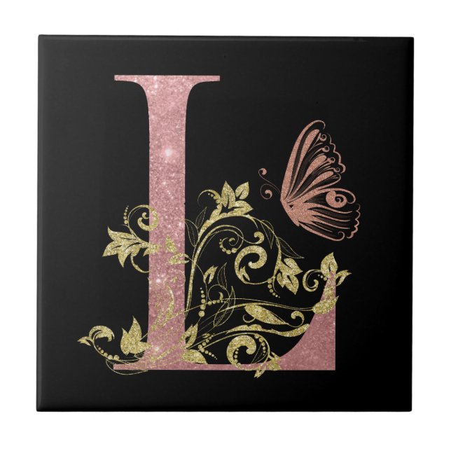 Carreau LETTRE Florale Parties scintillant rose L (Devant)