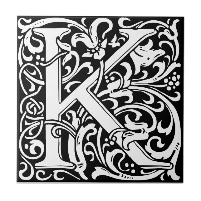 Carreau Lettre K Monogramme médiéval Art Nouveau (Devant)