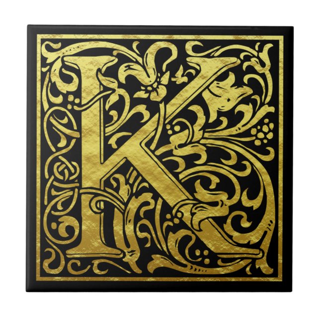 Carreau Lettre K Première lettre Faux Gold Black (Devant)