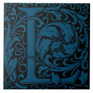 Carreau Lettre monogramme L bleu de William Morris