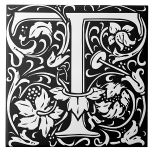 Carreau LETTRE MONOGRAPHIQUE Alphabet Floral Tile T