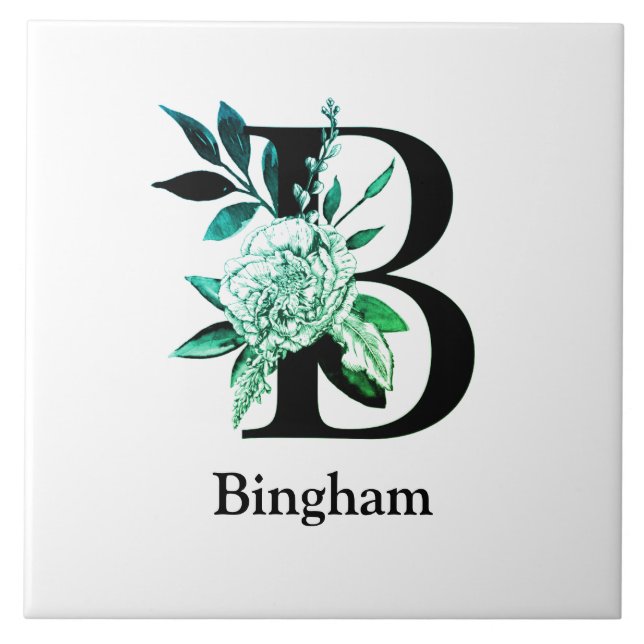 Carreau LETTRE MONOGRAPHIQUE turquoise Tint Floral B (Devant)