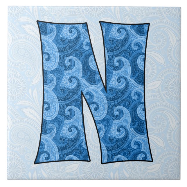Carreau Lettre N - Monogramme Blue Paisley (Devant)