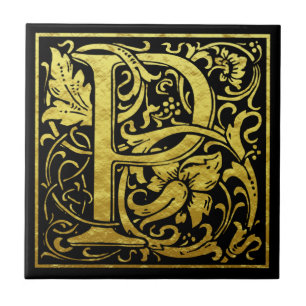Carreau Lettre P Première Lettre Faux Gold Noir