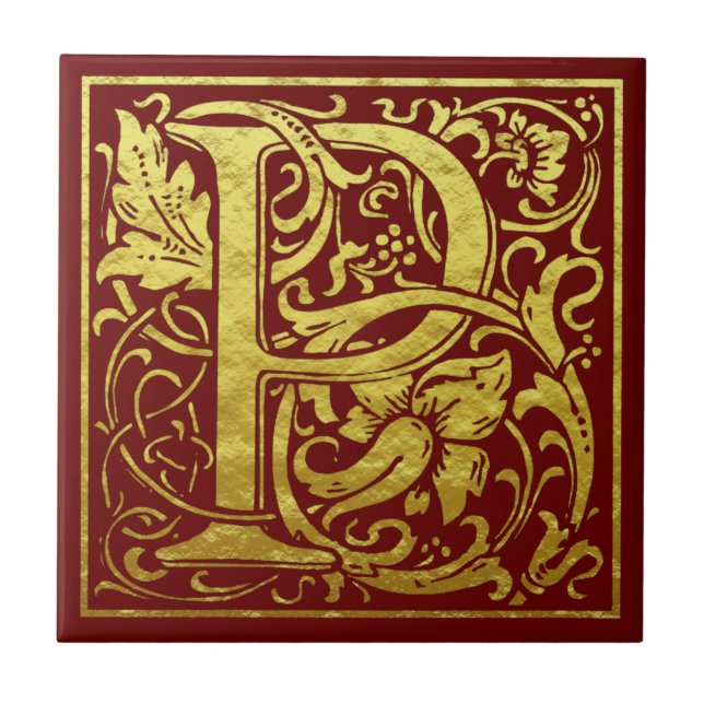 Carreau Lettre P Première Lettre Faux Gold Rouge (Devant)