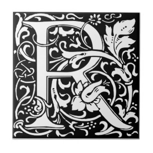 Carreau Lettre R Monogramme médiéval Art Nouveau