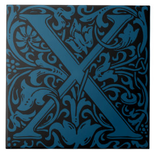 Carreau Lettre X monogrammée Art Nouveau William Morris