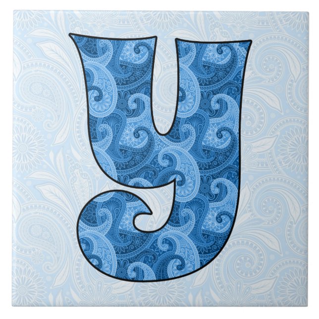 Carreau Lettre Y - Monogramme Blue Paisley 6 pouces Carrel (Devant)