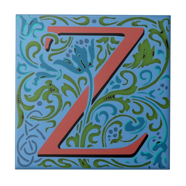 Carreau Lettre "Z" initiale de Wm Morris en céramique (Devant)