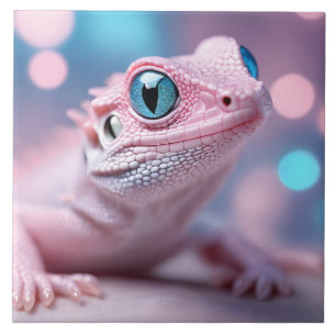 Carreau Lézard rose avec yeux bleus