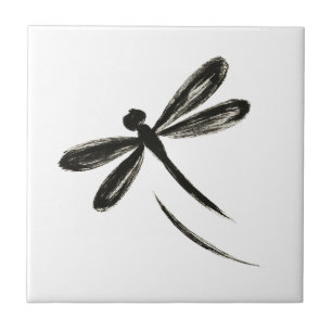 Carreau Libellule Pinceau à Encre – Art Insecte Minimalist