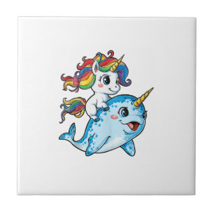 Carreau Licorne chevauchant narval drôle femmes arc-en-cie