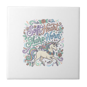 Carreau Licorne Cœur Doux Corne Pointue Fond Blanc Typogra