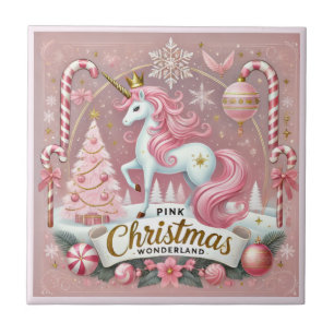 Carreau Licorne Magique de Noël Rose Merveilleux Monde