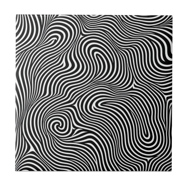 Carreau ligne hypnotique confuse motif noir blanc tourbill (Devant)