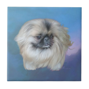 Carreau Lily de Pekingese sur bleu