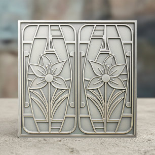 Carreau Lily Floral stylisé Art Déco #10 Argent ID1196