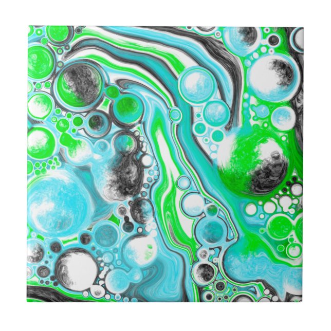 Carreau Lime Green et Aqua Blue Bubble Art Abstrait Cadeau (Devant)