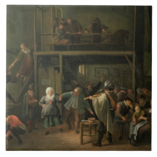 Carreau L'intérieur d'une taverne avec un couple dansant à