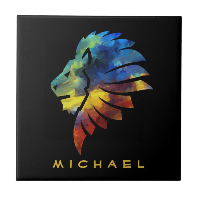 Carreau Lion abstrait couleur art roi couronne pour hommes (Devant)
