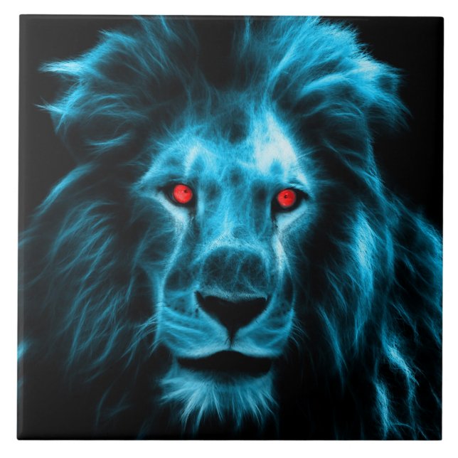 Carreau Lion bleu frais avec le portrait d'yeux bleus (Devant)