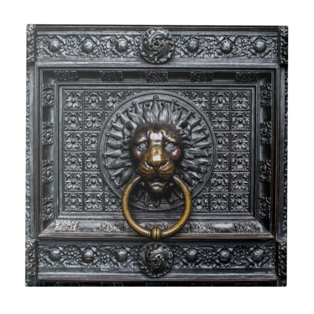 Carreau Lion de poignée de porte - Noir / Or (Devant)