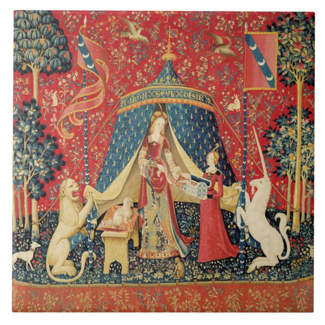 Carreau Lion D'ENFANCE ET D'UNICORN, Fleurs D'Imaginaires, (Devant)