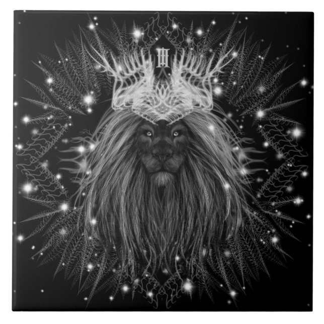 Carreau Lion d'étoile avec monogramme de couronne (Devant)