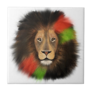 Carreau lion fierté noire rouge vert unité jungle chat roi